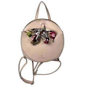 Nanette Lepore Round Backpack Purse Fashion Bow Designer Travel Bag Tan